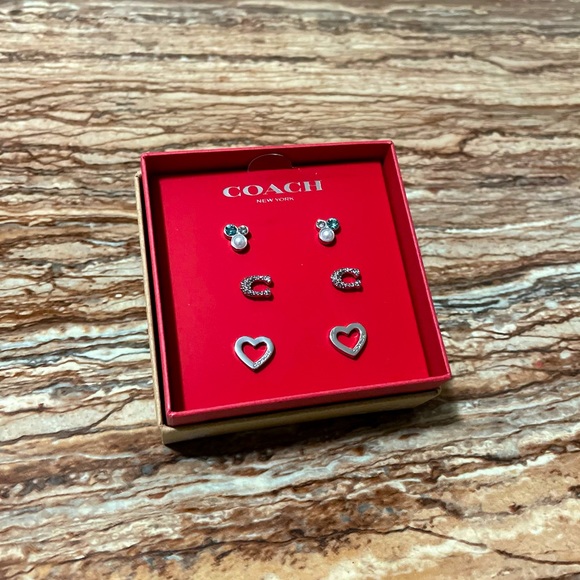 Coach Jewelry Silver Stud Earrings Trio Set - Picture 1 of 4